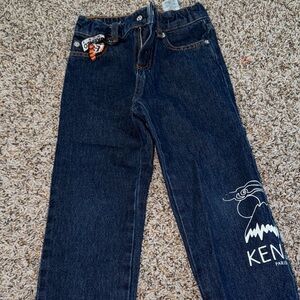 Kenzo Dark Blue Jeans with White Mountain Motif